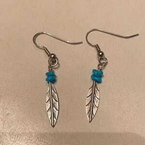Turquoise and Silver Feather Earrings
